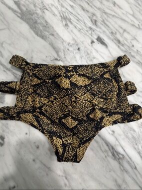 High-Waist Black and Gold Snake-Print Bikini Bottom